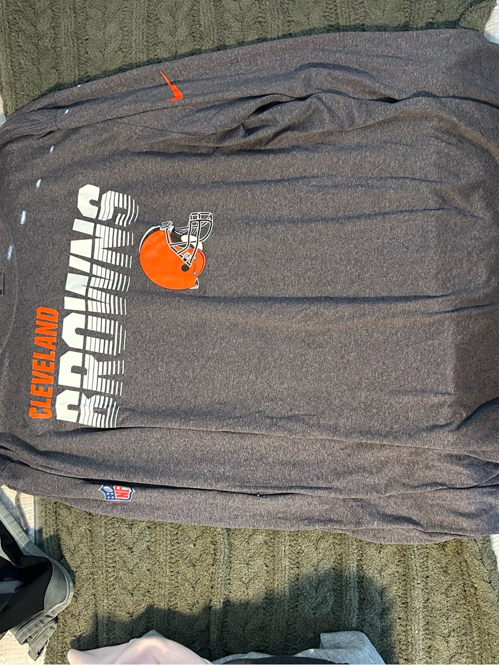 Nike Cleveland Browns Charcoal Gray Long-Sleeve Tee with Orange Helmet Logo